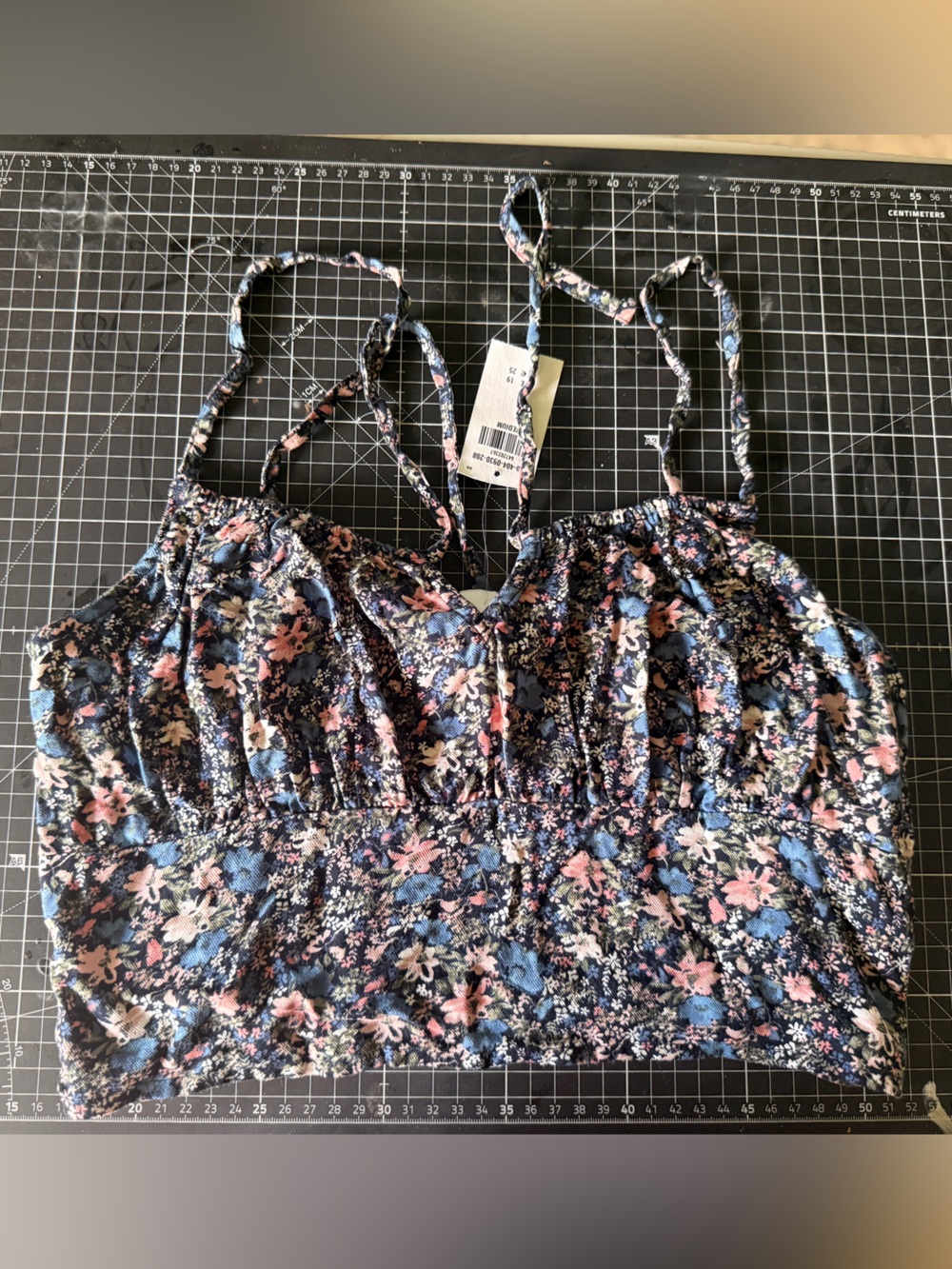American Eagle Outfitters Navy Floral Smocked Cami Tank - Pink & Blue Flowers